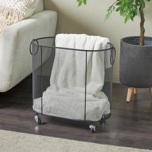 Modern Black Metal Wire <b>Laundry</b> Storage Bin For Dirty Clothes Toys & Blankets Space Saving <b>Laundry</b> Organizer For Bathroom Use - Product Image 1