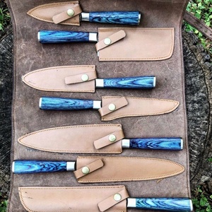 7 PCS Handmade Damascus Steel Blade Kitchen <b>Knife</b> <b>Set</b> with Blue Wood Handles Professional Chef <b>Knife</b> Collection - Product Image 2