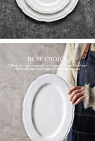 Assiettes et bols ovales élégants en porcelaine blanche, bord festonné gaufré, durables, sans BPA, étanches, compatibles micro-ondes et lave-vaisselle