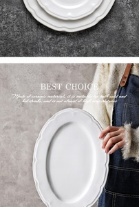 Elegant White Porcelain Oval Plates Bowls Embossed Scalloped Edge Durable BPA Free Leak-Proof Dishwasher Safe Dinnerware <b>Sets</b> - Product Image 6