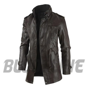 Men's Black PU Leather Moto Jacket Stand Collar Zipper Closure Slim Fit Autumn Wear - Product Image 1