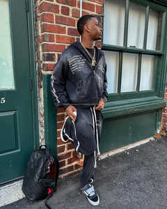 ชุดเสื้อฮู้ดและกางเกงขายาวสำหรับผู้ชายชุดเสื้อฮู้ดผ้าคอตตอน100% ลายพระอาทิตย์จางมีซิปรูดและกางเกงวอร์มตามสั่ง - Product Image 4