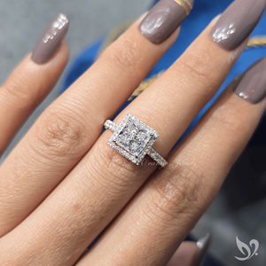 แหวนเพชรทรงเจ้าหญิง 2 กะรัต ประดับเพชรทรงสี่เหลี่ยมแบบ Halo ด้านกลาง วงแหวนแบบ Pave หรูหรา สำหรับงานหมั้นและงานแต่งงาน ทำจากทองคำขาว - Product Image 5