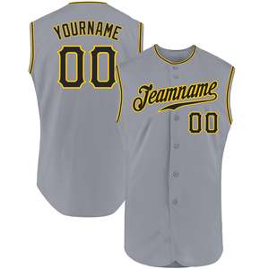 Uniforme de Béisbol Gris, Negro y Dorado, Directo de Fábrica, Malla Transpirable, Secado Rápido, Camiseta de Equipo, Impresión de Logotipo Personalizado, Producción en Masa - Product Image 1
