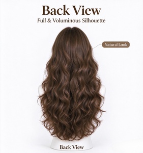 Perruque longue ondulée 100% cheveux humains, brun foncé, perruque à ondulations naturelles pour femmes, perruque volumineuse bouclée en cheveux humains, perruque tendance - Product Image 3