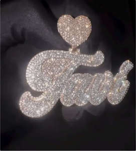 VVS Lab Grown Diamond Men Oro blanco 925 Colgante de plata Nombre en capas personalizado con chapado en rodio Estilo hip hop para fiestas - Product Image 1