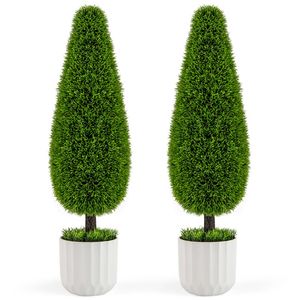Set di 2 Piante Artificiali di Cedro a Goccia, Altezza 90 cm, in Vaso di Plastica Verde, Decorative per Interni/Esterni - Product Image 4
