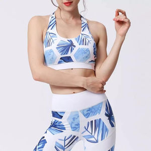 Ensemble soutien-gorge de sport et leggings taille haute pour femme, imprimé feuilles tropicales, dégradé, pour yoga, gym, entraînement, vêtements de sport - Product Image 2