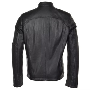 Chaqueta de Cuero Genuino con Cuello Mandarín y Piel de Oveja, Estilo Vintage Biker, con Capucha y Bolsillos Delanteros con Cremallera, para Otoño/Invierno, Precio al por Mayor - Product Image 2