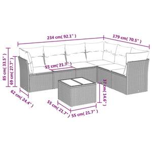ชุดโซฟาลานบ้านหวายโพลีสีดำ 7 ชิ้นพร้อมชุดเบาะรองนั่งในสวน - Product Image 3