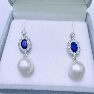 Natural 8-9mm Freshwater <b>Pearl</b> Dangle <b>Earrings</b> for Women Round Almost Flawless Pure <b>Silver</b> with Square Face Design - Product Image 1