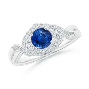 Anillo de Compromiso Aeon de Estilo Vintage con Zafiro y Diamantes, Halo Floral, Tres Piedras, Hecho a Mano, Joyería Fina Personalizada, Oro Sólido de 14K - Product Image 1