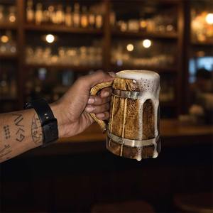 Chope à bière en bois massif faite à la main, poignée robuste, finition naturelle, réutilisable, écologique, style rétro, capacité 500-1000 ml, légère - Product Image 2