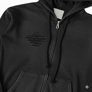 Ensemble de jogging personnalisé pour homme, survêtement effet délavé avec sweat à capuche zippé et pantalon de survêtement évasé à jambe droite - Product Image 4