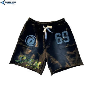 Men's Casual Cotton <b>Fleece</b> Solid Knitted Mid Waist <b>Shorts</b>-Quick Dry Breathable Eco-Friendly Front Drawstring Embroidery Private - Product Image 2