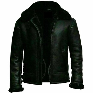Veste moto en cuir véritable marron pour homme, col montant, fermeture éclair, coupe ajustée, pour l'automne - Product Image 1