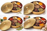 Boîte à épices traditionnelle en laiton artisanale de luxe, Masala Dabba, préservation de la fraîcheur, plusieurs compartiments, épices de cuisine indienne