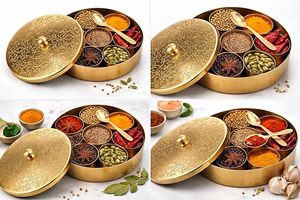 Traditional Brass Handcrafted Luxury <b>Spice</b> Box Masala Dabba Freshness Preservation Multiple Compartments Indian Kitchen <b>Spice</b> - Product Image 5