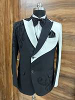 Costume de smoking brodé noir et blanc pour homme, grande taille, à double boutonnage |   Blazer de mariage de créateur fait main avec perles noires