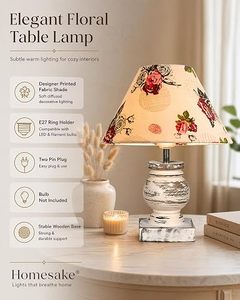 Floral Printed Fabric <b>Table</b> Lamp with <b>Rustic</b> Wooden Base Tabletop Flower Shape <b>Bedside</b> Desk Light Warm Home Decor - Product Image 1