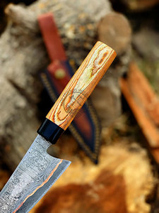 Brand New Edition Custom Handmade Fixed Blade <b>Copper</b> Damascus <b>Kitchen</b> Cutting Chef Knife Olivewood <b>Handle</b> 7" Blade Ambidextrous - Product Image 3
