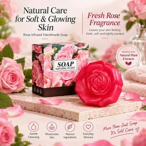 Savon à l'huile essentielle de rose, savon artisanal naturel à base de plantes, barre de bain nettoyante en profondeur, savon nourrissant pour le corps, OEM pour une peau lisse, convient à tous les types de peau - Product Image 4