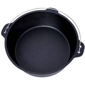 Pentola in ghisa pretrattata con coperchio a padella, ideale per campeggio, cottura a caminetto, barbecue e focolare. - Product Image 5
