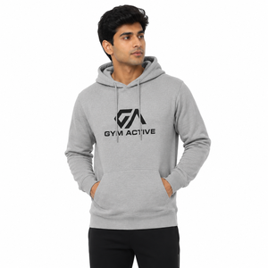 Sudadera con Capucha para Hombre, Color Gris, con Logotipo Frontal, Impermeable, 100% Algodón, Felpa, Informal, para Deportes y Gimnasio - Product Image 3