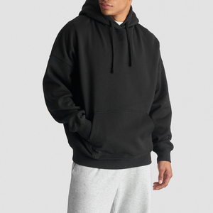 Sweat-shirt à capuche oversize en molleton de coton épais pour homme, col ras du cou, épaules tombantes, logo personnalisé, uni, avec poche, motif uni - Product Image 5