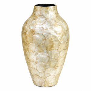 Jarrón de porcelana contemporáneo irregular con incrustaciones de mosaico de nácar dorado, hecho a mano, decoración para mesa del hogar. - Product Image 1