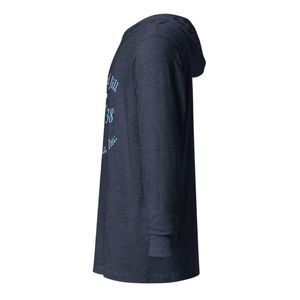 T-shirt unisexe à capuche en coton doux bleu marine chiné à manches longues avec lettres graphiques – Vêtement décontracté léger et tendance - Product Image 5