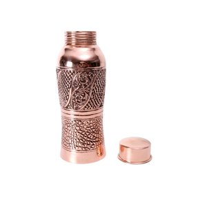 Bouteille d'eau 100% cuivre pur 1 litre, design diamant antique, récipient ayurvédique, anti-fuite, écologique, artisanal - Product Image 4