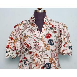 Floral Printed Cotton Shirt Dress Women Midi Length Short Sleeve Turn-down Collar Loose Casual Daily Wear Breathable - Product Image 4
