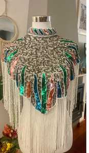 Capa de Lentejuelas con Cuentas Hechas a Mano, Estilo Vintage, con Flecos Largos, para Novias, Bodas y Eventos de Gala - Product Image 4