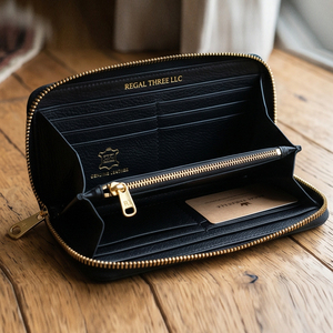 Regal Three Llc Cartera Larga de Cuero Genuino con Cierre de Cremallera, Múltiples Ranuras para Tarjetas, Estilo Minimalista Unisex - Product Image 6