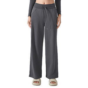 Pantalon de jogging pour femme en molleton 100% coton, taille mi-haute, devant plat, chaud et épais pour l'hiver, doux et confortable, pour le fitness et la détente - Product Image 1