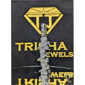 Pendentif de nom en fil barbelé de qualité supérieure « ALI » avec diamant de laboratoire VVS, en argent sterling 925, style « Iced Out », bijoux hip-hop par Trisha Jewels - Product Image 5