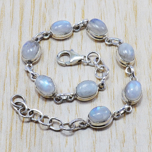 Pulsera de eslabones de plata de ley 925 hecha a medida con cabujón ovalado de piedra lunar arcoíris, OEM, ODM, marca privada, venta al por mayor - Product Image 2