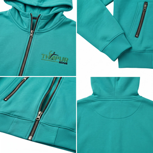 Sweat à capuche unisexe en molleton non doublé 100% coton, coupe classique, couleur turquoise, avec poches zippées - Product Image 4