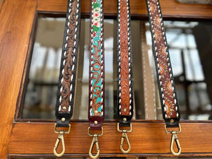 Hand <b>Tooled</b> <b>Leather</b> Bags Start Belts <b>Leather</b> Western Collection of Stylish Handmade Straps for Bags Black Color - Product Image 5