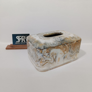 Boîte à mouchoirs décorative en résine de luxe, aspect marbre, faite à la main, pour la maison, le bureau, la salle de bain. - Product Image 3