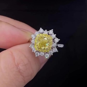 Trendy 1.00ct Fancy Yellow <b>Cushion</b> Lab-Grown Diamond IGI Certified Unique Flower Shape Fine Jewelry 14K White Gold Double <b>Ring</b> - Product Image 4