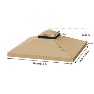 10x10 Ft Outdoor Patio Double Tiered Gazebo <b>Tent</b> Roof Top Cover Only Replacement <b>Canopy</b> for Pergola Gazebo (Frame Not Included) - Product Image 2