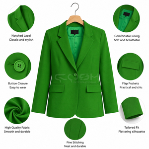 Blazer vert uni à col cranté et bouton unique de la sororité Cosh International avec logo personnalisé sur le devant - Product Image 6