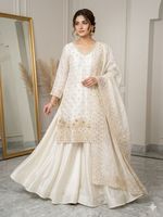 Nouvelle collection : Ensemble Kurta Sharara Dupatta en soie Frendy avec broderie, travail de sequins et perles, costume Sharara