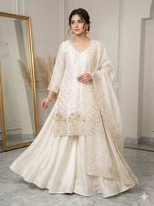 New Collection Kurta Sharara Dupatta Set Frendy Silk With Embroidery Sequence Work and Beads Work Sharara Suit - Product Image 5