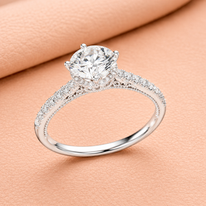 Anillo Solitario Clásico de Moissanita con Corte Redondo, Oro Blanco, Pavé, Anillo de Compromiso y Boda, Certificado IGI, Regalo de Joyería - Product Image 2