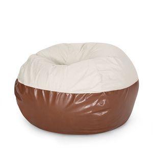 Maxi 5 piedi bicolore sacco divano Beige e caffè marrone tessuto ed ecopelle con Design arrotondato - Product Image 5