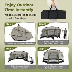 Large Outdoor Sun Shelter <b>Canopy</b> 6-8 Person Screen House <b>Tent</b> Full Mesh Walls UV Protection Wind Ropes Stakes Two Bedroom - Product Image 5