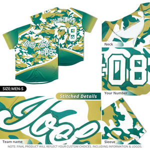Camiseta de Béisbol Sublimada Personalizada, Unisex, para Adultos, con Estampado de Camuflaje, Absorbente de Humedad, Manga Corta, Poliéster, Nombre del Equipo 00 - Product Image 6